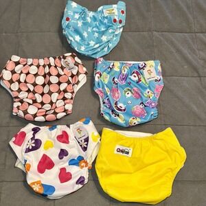 Lot of 5 Pocket Diapers Bumkins Wonder Woman & Kawaii Prints